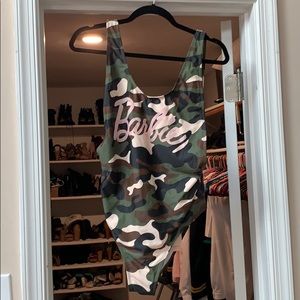 Barbie x Misguided camo print swimsuit